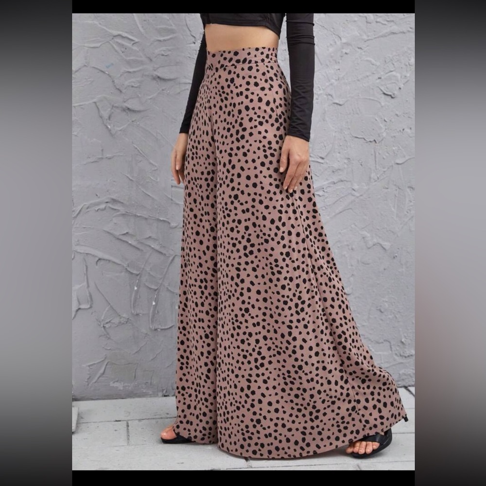 SHEIN VCAY Speckled Print High-Rise Wide Leg Pants Sz L (12-14) - Picture 3 of 5